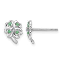 Sterling Silver RH-plated Emerald Four Leaf Clover Post Earrings