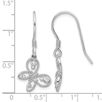 Sterling Silver Rhodium-plated CZ Butterfly Shepherd Hook Earrings