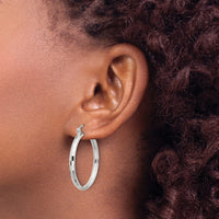 Sterling Silver Polished Textured Hoop Earrings