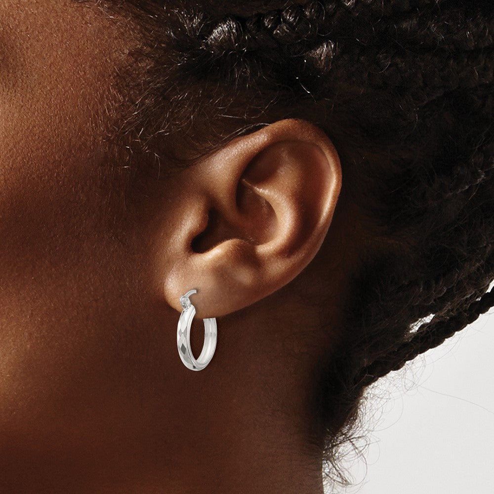 Sterling Silver Polished Textured Hoop Earrings