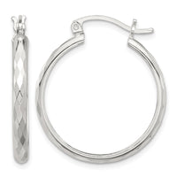 Sterling Silver Polished Textured Hoop Earrings