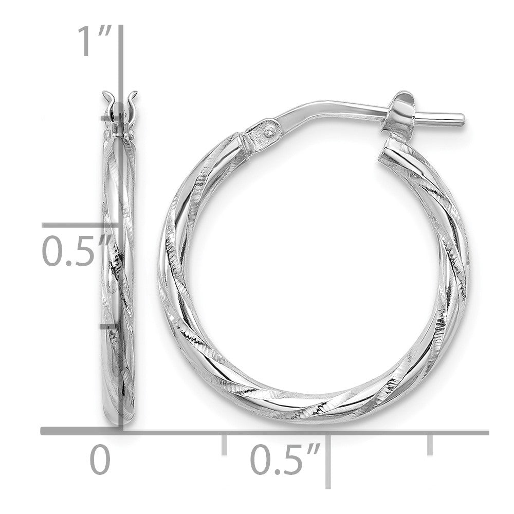 Sterling Silver Rhodium-plated Polished Diamond-cut 2.00mm Hoop Earrings