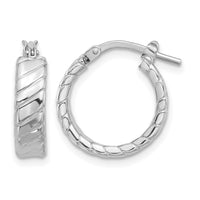 Sterling Silver Rhodium-plated Polished and Textured Hoop Earrings