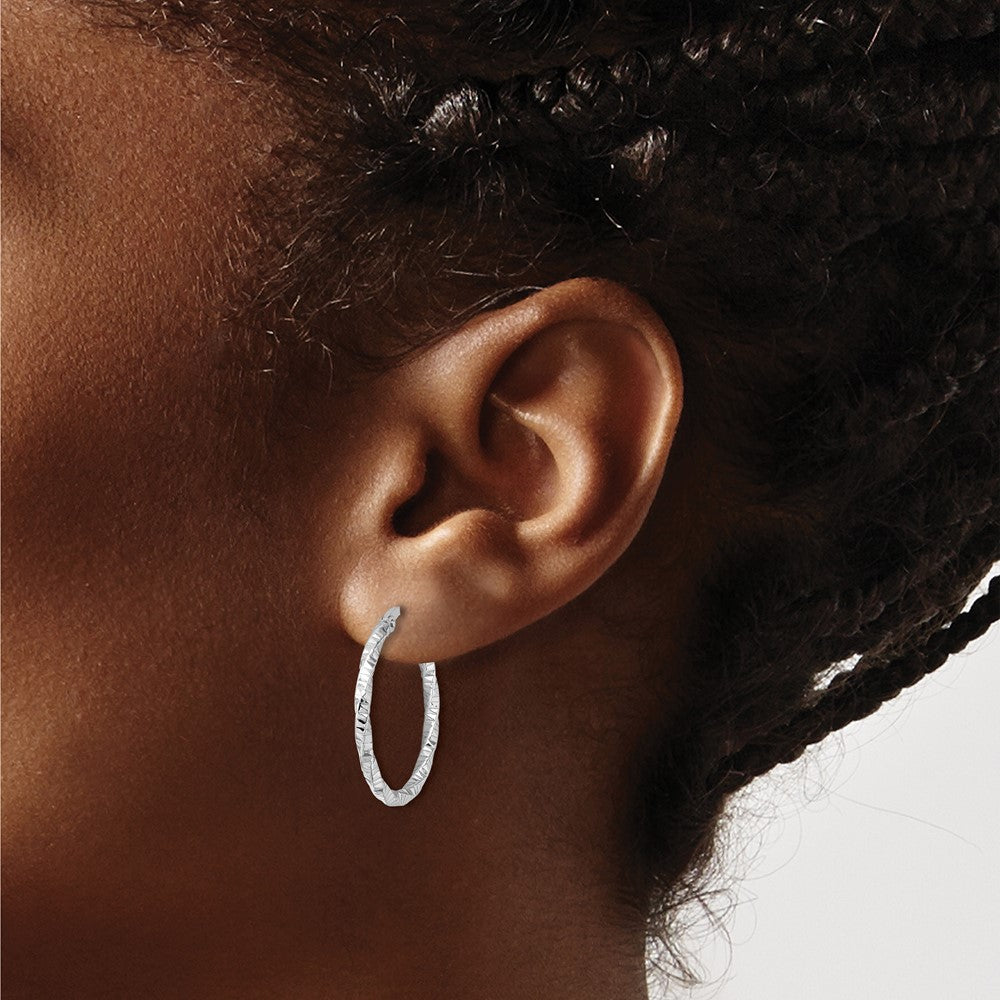 Sterling Silver Rhodium-plated Polished Diamond-cut Twist 2mm Hoop Earrings