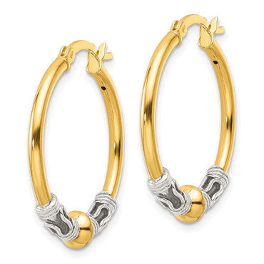 Sterling Silver Gold-tone Polished Antiqued Beaded Hoop Earrings