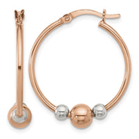 Sterling Silver and Rose-tone Polished Beaded Hoop Earrings