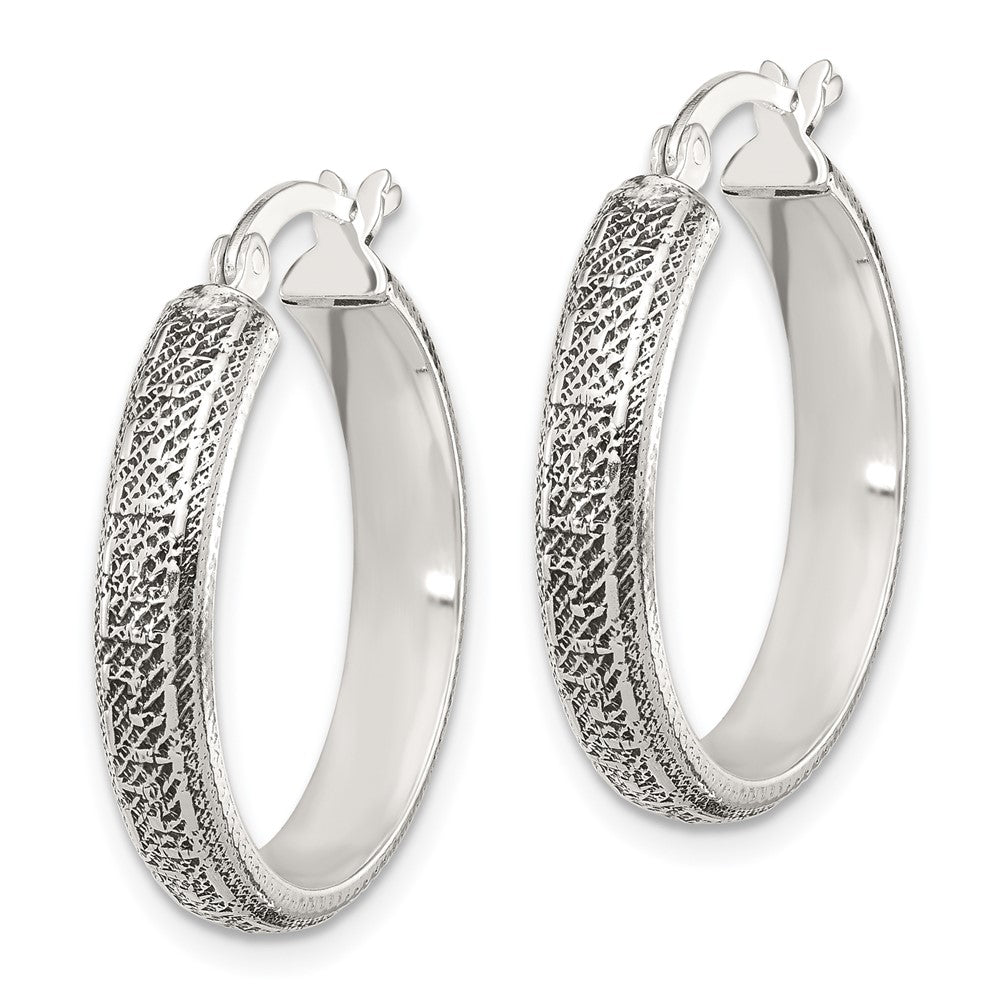 Sterling Silver Antiqued/Textured Greek Key LG Round Hoop Earrings