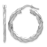 Sterling Silver RH-plated Polished and Textured Twisted Hoop Earrings