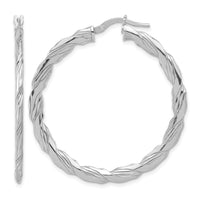 Sterling Silver RH-plated Polished and Textured Twisted Hoop Earrings