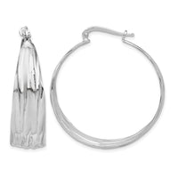 Sterling Silver RH-Plated Textured and Tapered LG Round Hoop Earrings