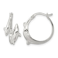 Sterling Silver Polished Dolphins Round Hoop Earrings
