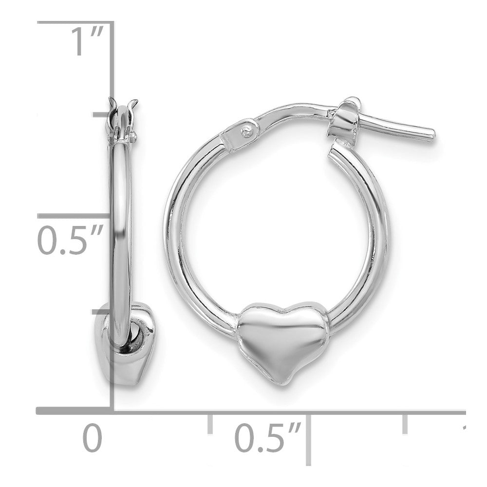 Sterling Silver Rhod-plated Polished Heart Small Round Hoop Earrings