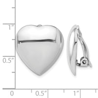 Sterling Silver Rhod-plated Polished Heart Clip Non-Pierced Earrings