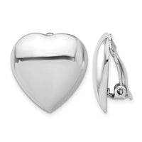 Sterling Silver Rhod-plated Polished Heart Clip Non-Pierced Earrings