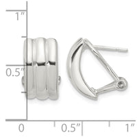 Sterling Silver Polished Striped Texture Omega Back Earrings