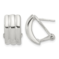Sterling Silver Polished Striped Texture Omega Back Earrings