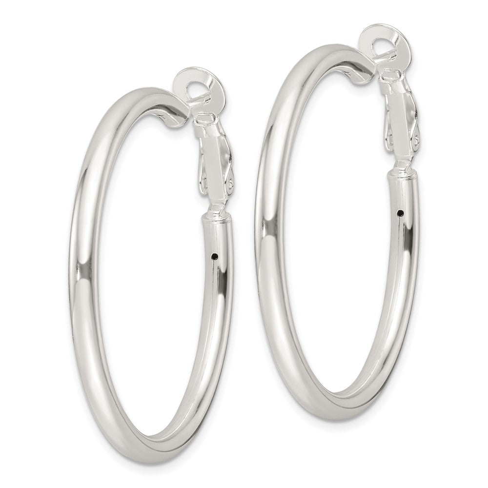 Sterling Silver Polished 40x3.25mm Omega Back Round Hoop Earrings