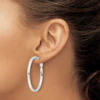 Sterling Silver Polished 40x3.25mm Omega Back Round Hoop Earrings