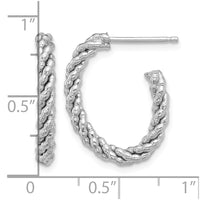 Sterling Silver Rhodium-plated Textured Twisted Oval J-Hoop Earrings
