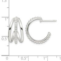 Sterling Silver E-Coating Polished and Textured C-Hoop Earring