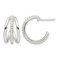 Sterling Silver E-Coating Polished and Textured C-Hoop Earring