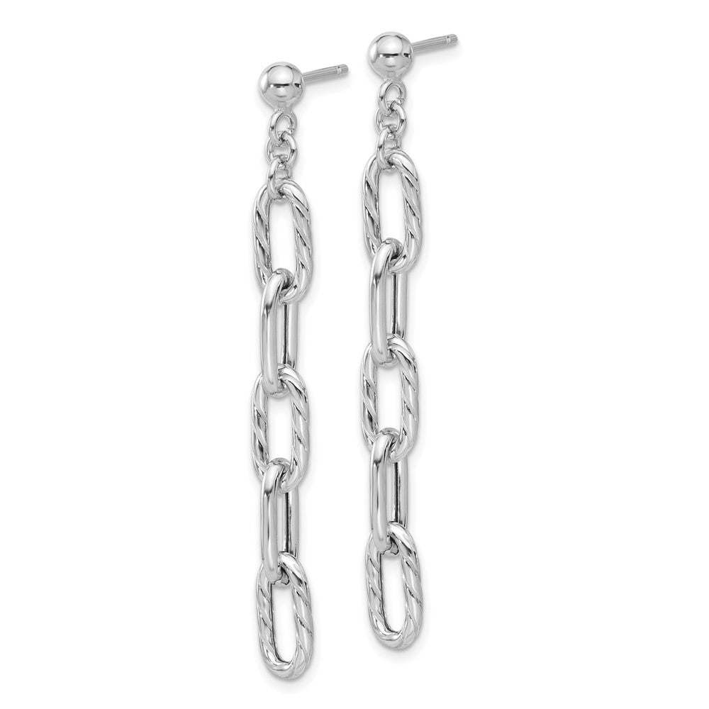 Sterling Silver RH-plated Polish & Textured Chain Post Dangle Earrings