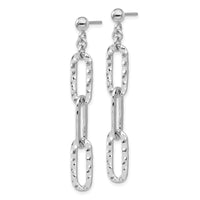 Sterling Silver RH-pltd Polished Hammered Chain Post Dangle Earrings