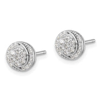 Sterling Silver Rhodium-plated Polished Cluster Pavé CZ Post Earrings