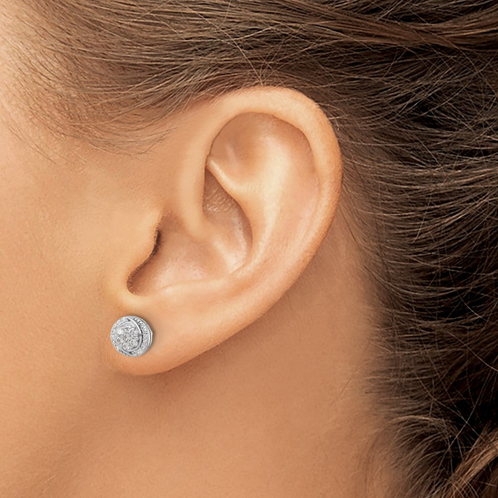 Sterling Silver Rhodium-plated Polished Cluster Pavé CZ Post Earrings