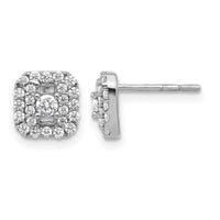 Sterling Silver Rhodium-plated Polished CZ Square Halo Post Earrings