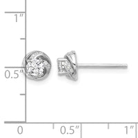 Sterling Silver Rhodium-plated Polished Swirl CZ Circle Post Earrings