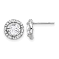 Sterling Silver Rhodium-plated Polished Round CZ Halo Post Earrings