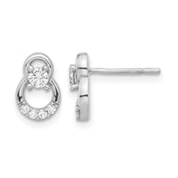 Sterling Silver Rhod-plated Polished Fancy CZ Double Circle Post Earrings