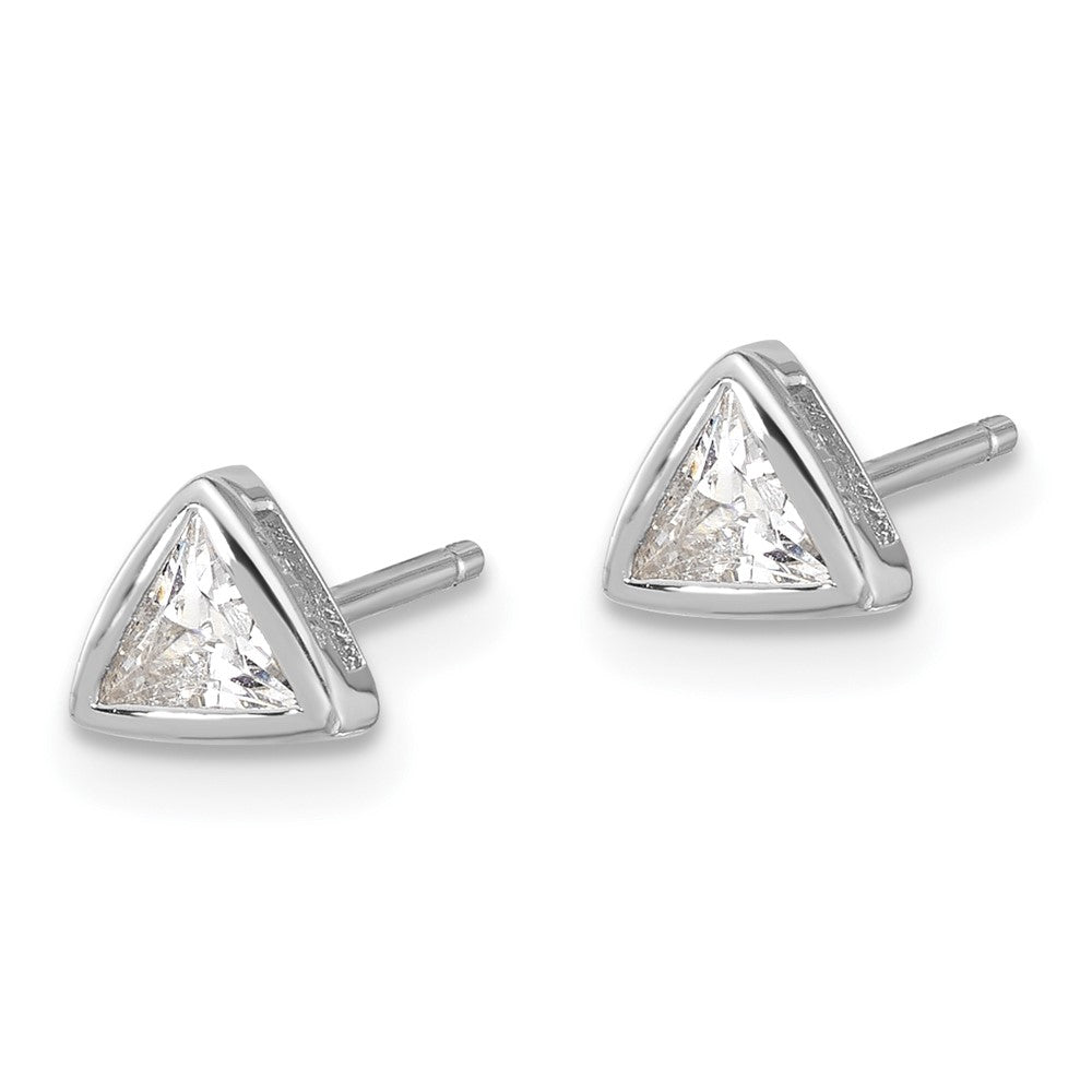 Sterling Silver RH-plated Polished 4mm CZ Triangle Post Stud Earrings