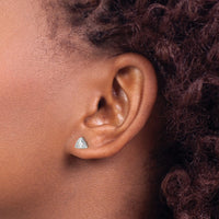 Sterling Silver RH-plated Polished 4mm CZ Triangle Post Stud Earrings