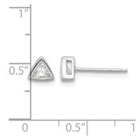 Sterling Silver RH-plated Polished 4mm CZ Triangle Post Stud Earrings