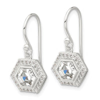 Sterling Silver E-coated Polished CZ Hexagon Dangle Earrings