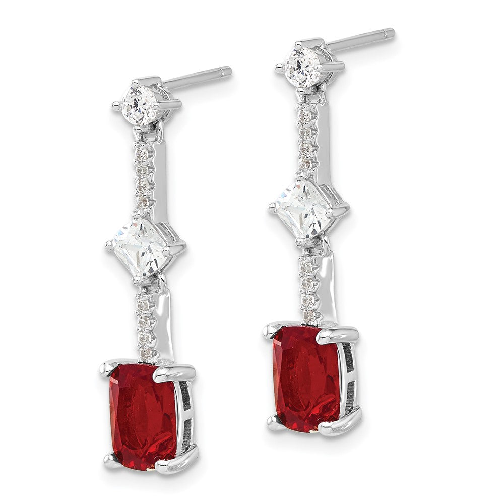 Sterling Silver Rhod-plated Fancy Red & White CZ Post Dangle Earrings