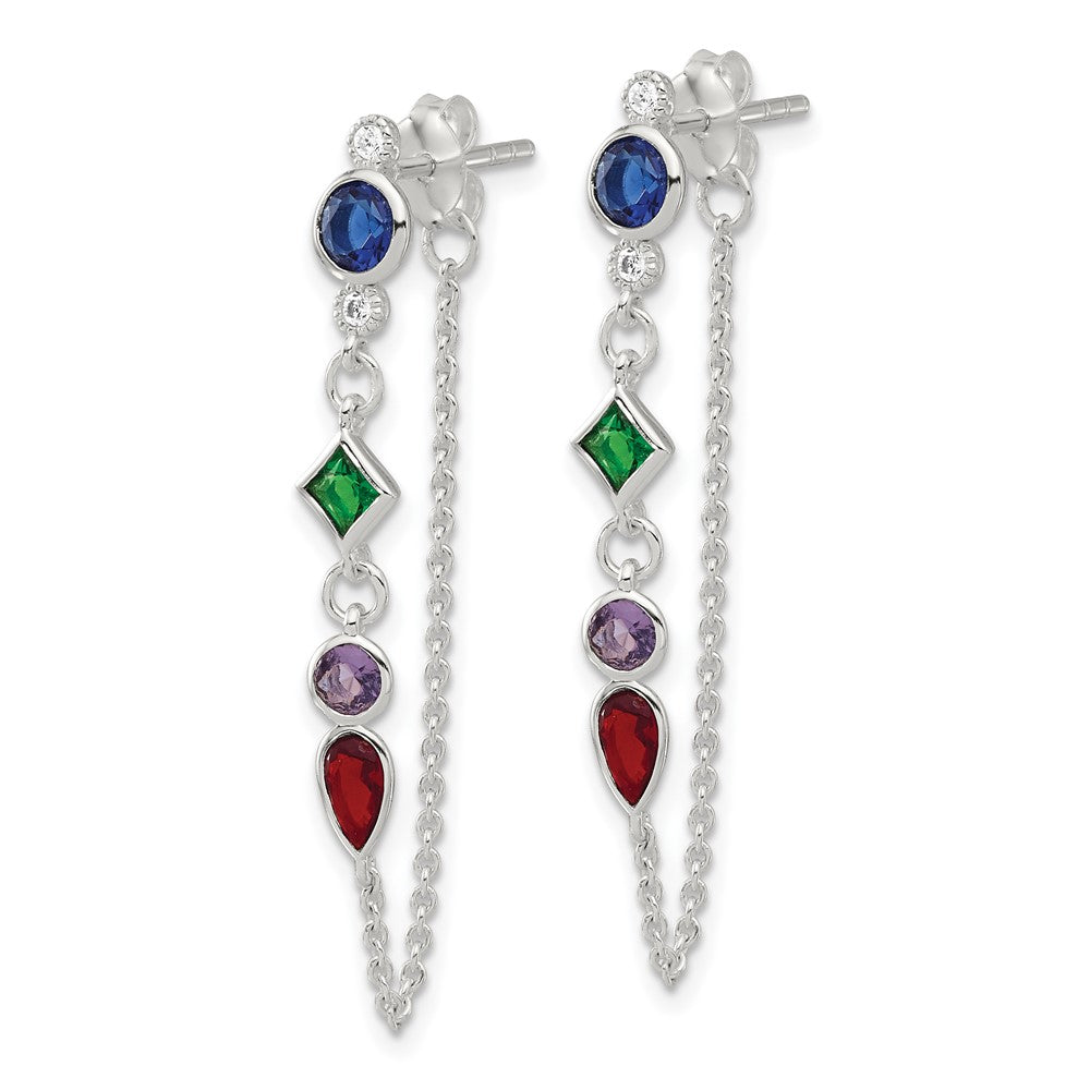Sterling Silver E-coated Multicolor CZ Front/Back Post Dangle Earrings
