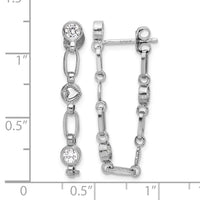 Sterling Silver Rhodium-plated Bezel CZ with Heart Post Dangle Earrings