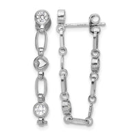 Sterling Silver Rhodium-plated Bezel CZ with Heart Post Dangle Earrings