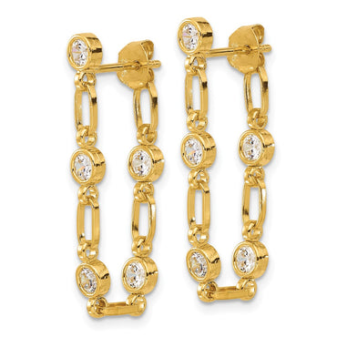 Sterling Silver Gold-tone Bezel CZ Post Dangle Earrings