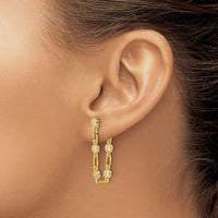 Sterling Silver Gold-tone Bezel CZ Post Dangle Earrings