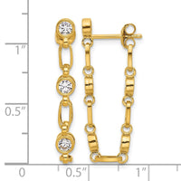 Sterling Silver Gold-tone Bezel CZ Post Dangle Earrings
