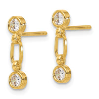 Sterling Silver Gold-tone Bezel  CZ Post Dangle Earrings