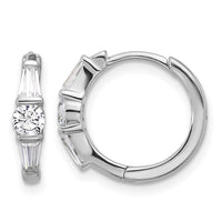 Sterling Silver Rhodium-plated CZ Hinged Hoop Earrings