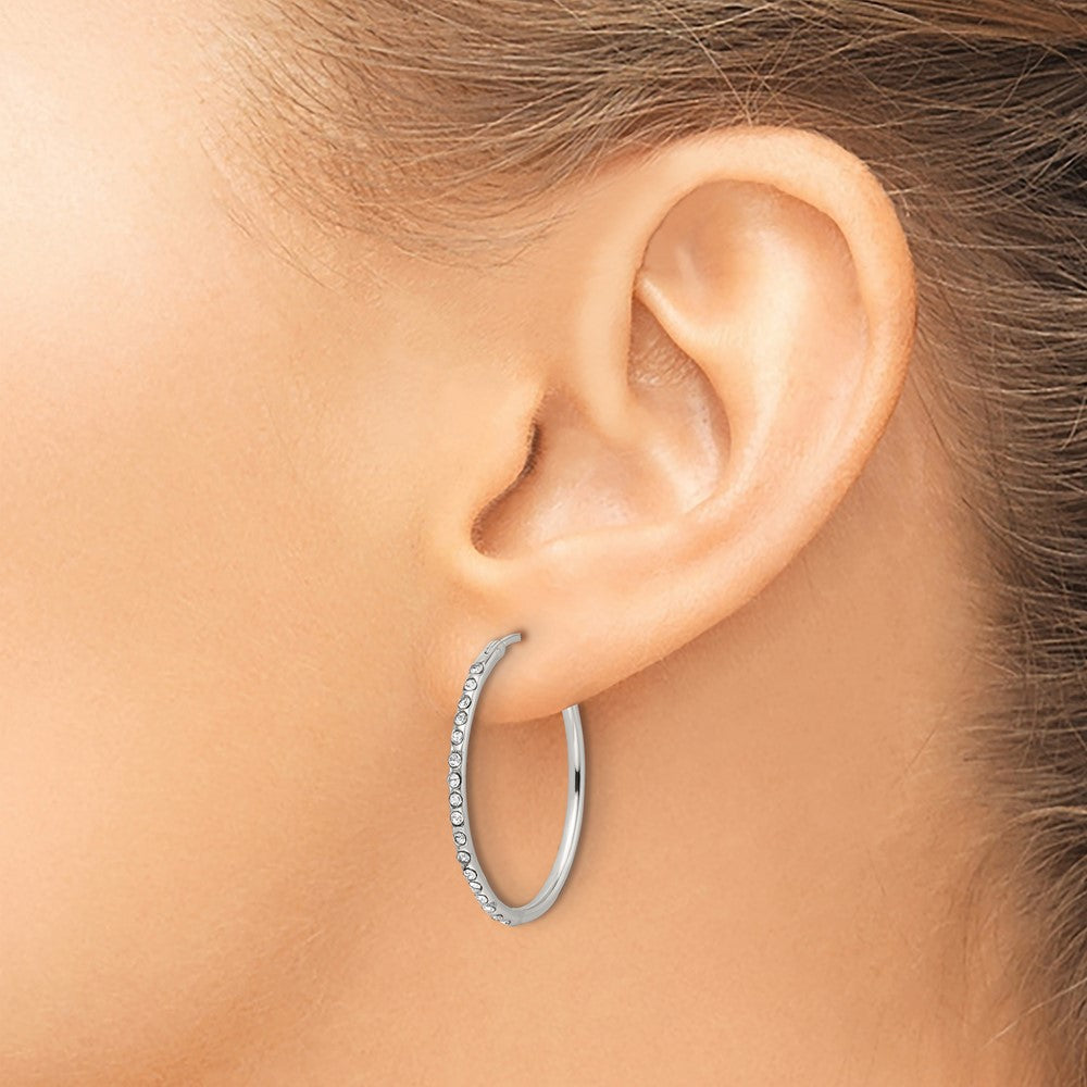 Sterling Silver Polished CZ Medium Round Endless Hoop Earrings