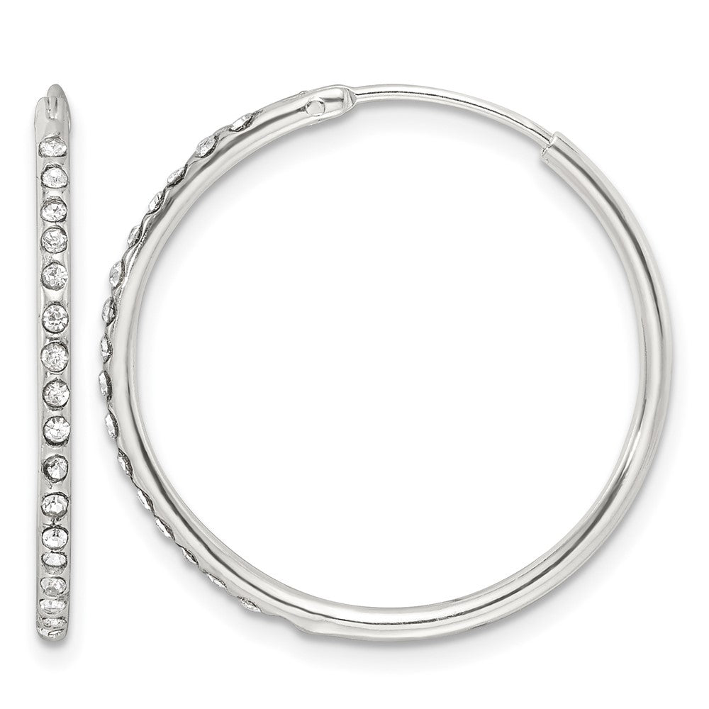 Sterling Silver Polished CZ Medium Round Endless Hoop Earrings