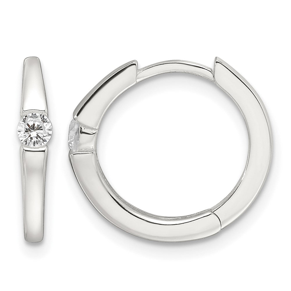 Sterling Silver E-Coating CZ Hinged Hoop Earrings