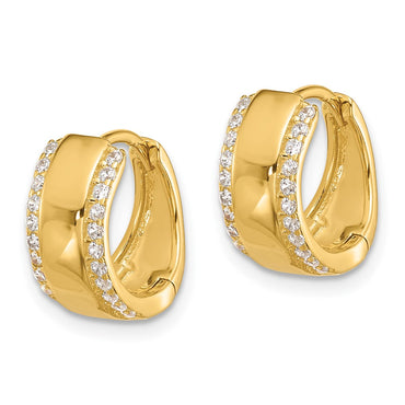 Sterling Silver Gold-tone CZ Edged 6.25mm Hinged Hoop Earrings